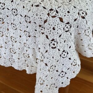 Handmade Off-White Crochet Lace Vintage Tablecloth Rectangle 72” Length x 54”W